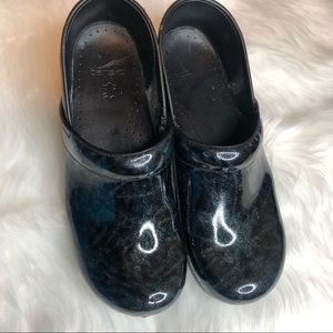 Dansko Black and Green Sparkle Slip On Mules